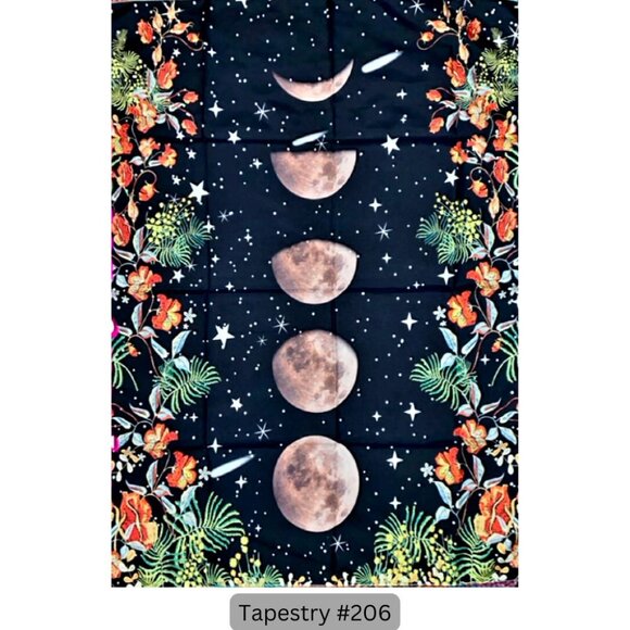 Black Floral Moonphase Tapestry Hanging Wall Decor - Picture 1 of 1